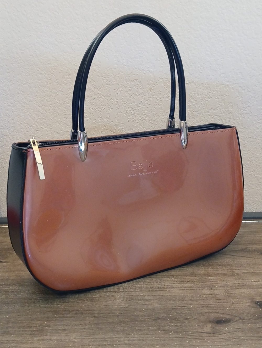 Beijo Vinyl Mini Handbag Purse Bronze Black New